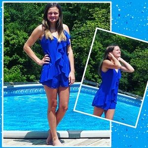 She and Sky Royal Blue Ruffled Romper